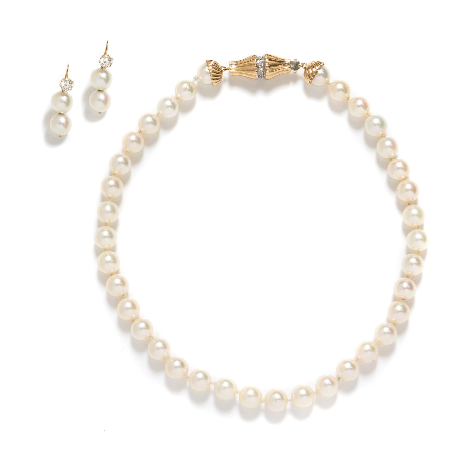 A Collection of 14 Karat Yellow Gold, Diamond and Cultured Pearl Jewelry, 40.70 dwts.