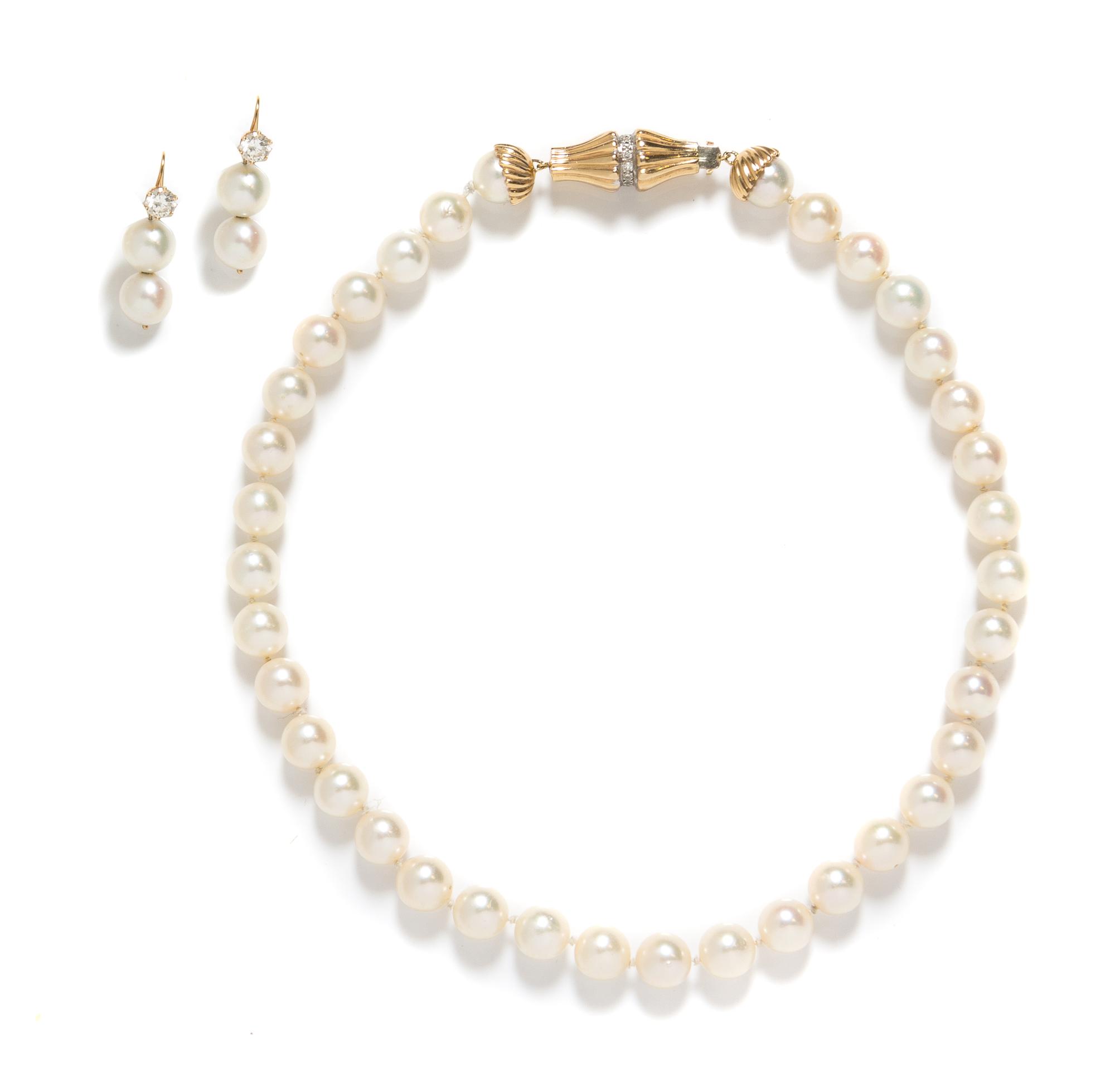A Collection of 14 Karat Yellow Gold, Diamond and Cultured Pearl Jewelry, 40.70 dwts.