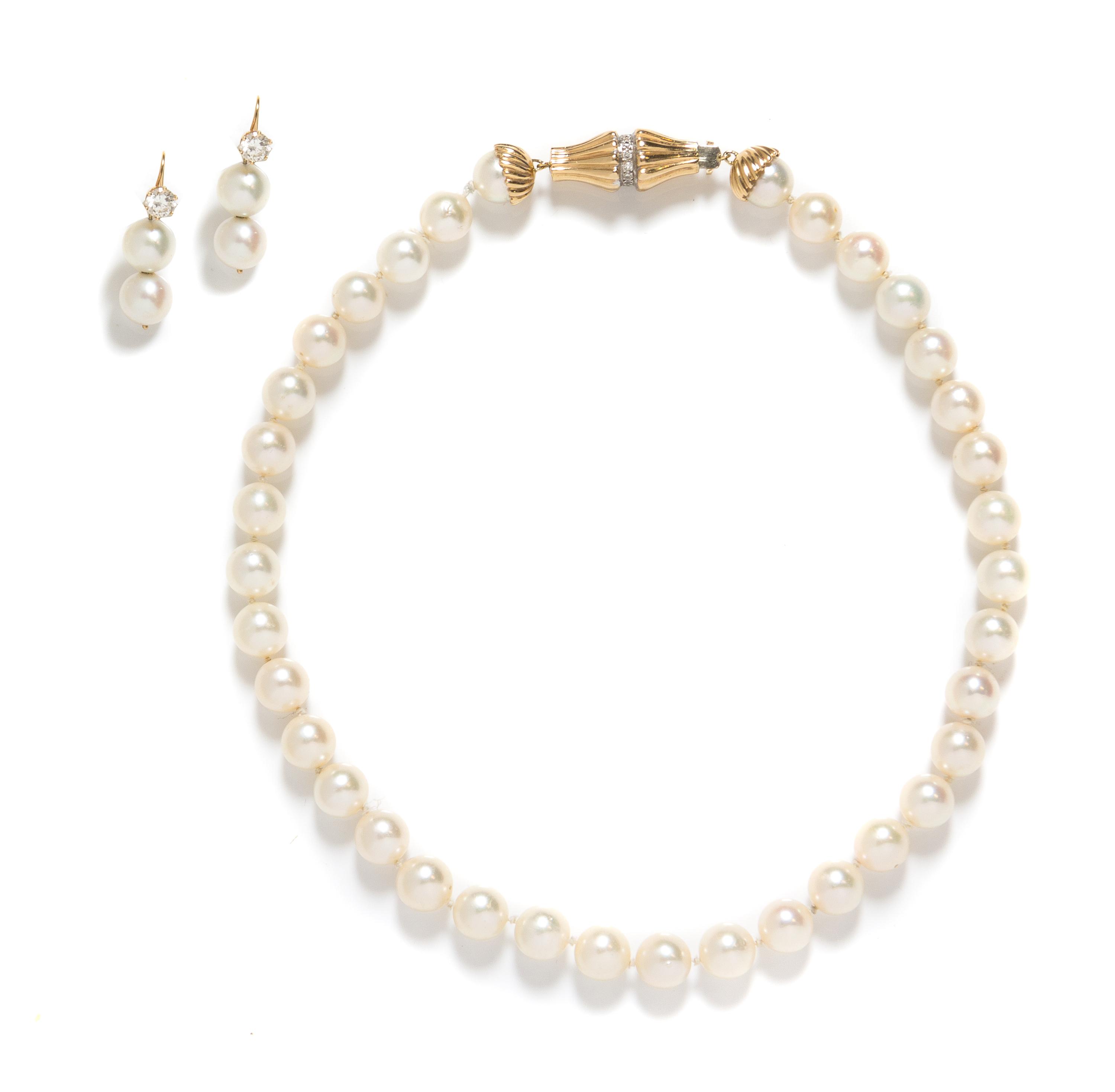 A Collection of 14 Karat Yellow Gold, Diamond and Cultured Pearl Jewelry, 40.70 dwts.