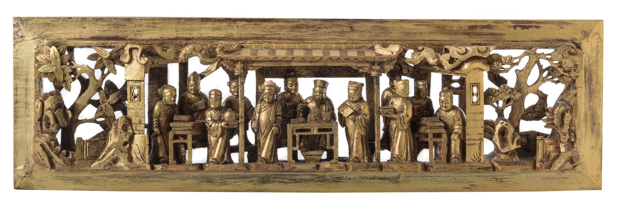 Two Carved Wood Panels Length of larger: 25 3/4 inches.