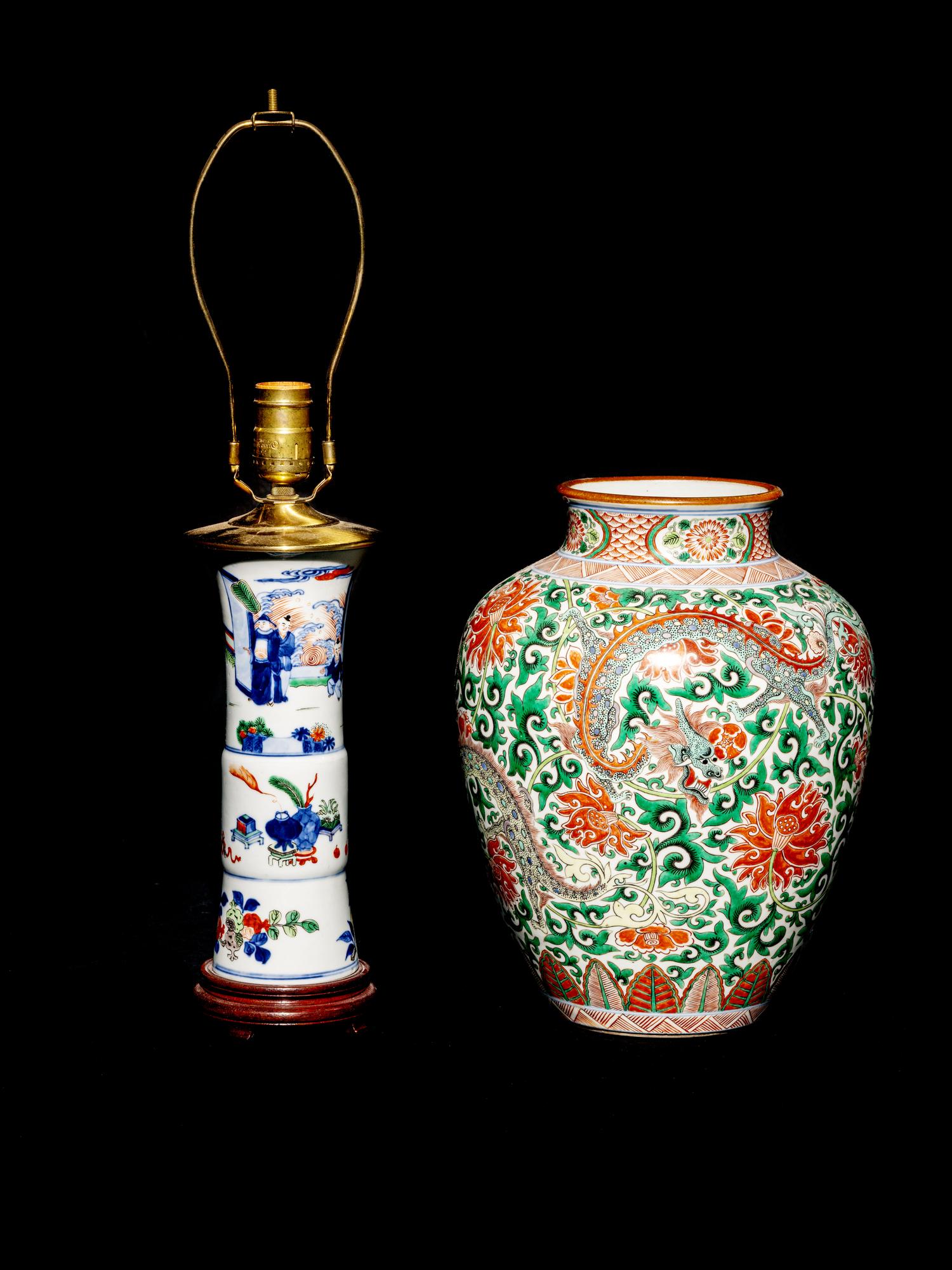 Two Chinese Wucai Porcelain Vessels