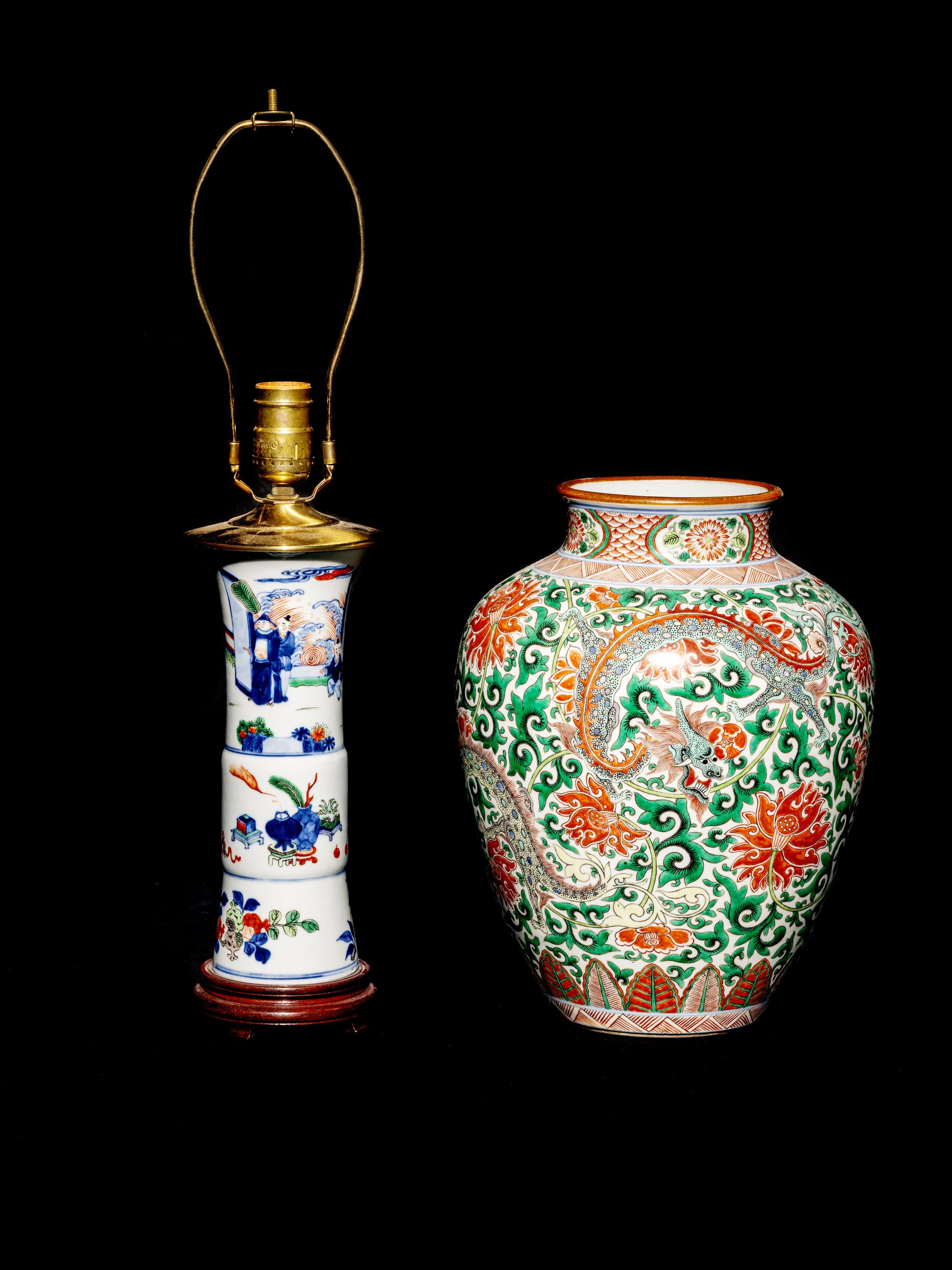 Two Chinese Wucai Porcelain Vessels