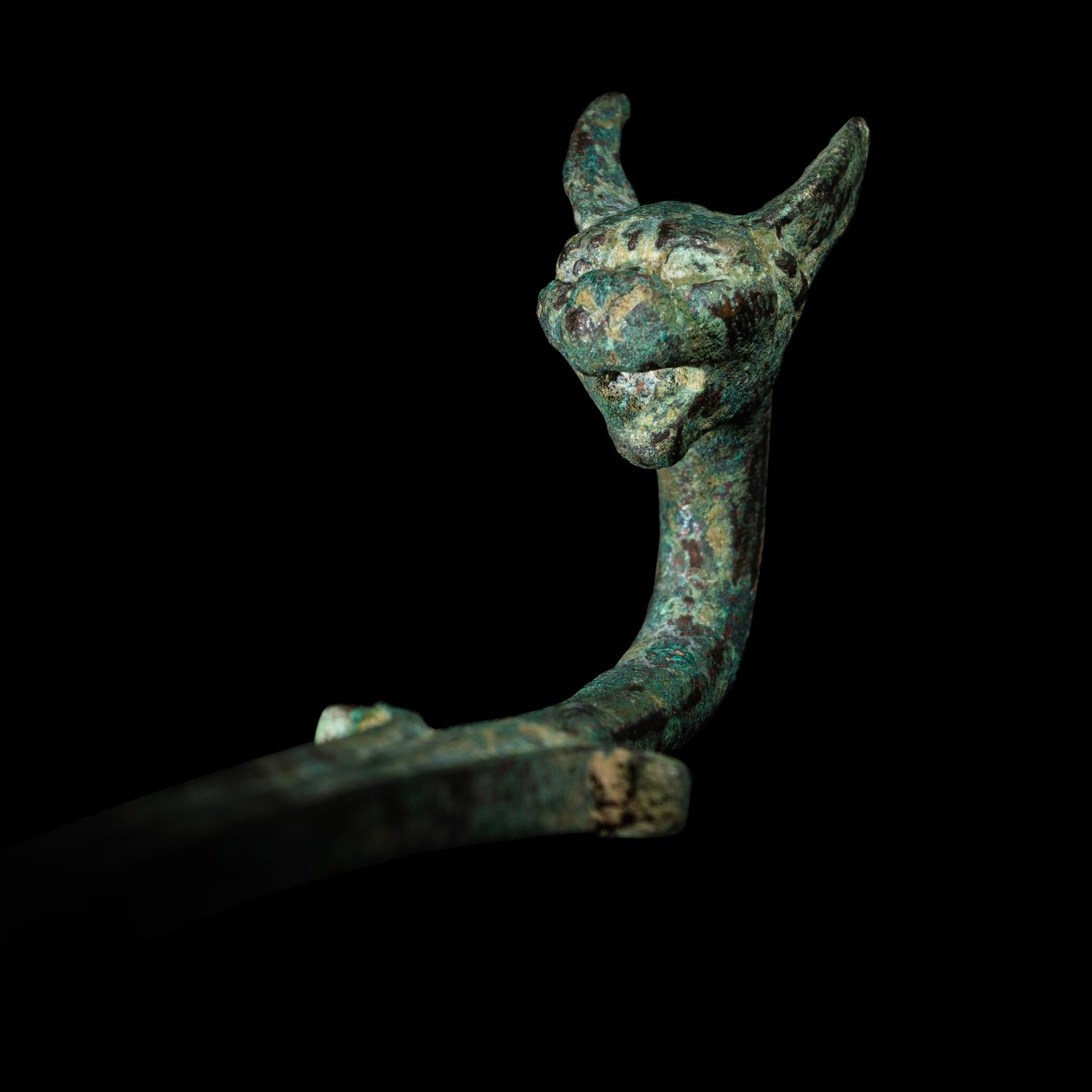 A Roman Bronze Ladle with Panther Handle