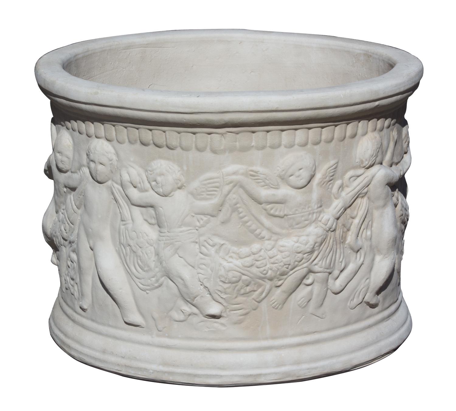 A Pair of Neoclassical Style Cast Stone Planters Height 12 x diameter 16 inches. — 20TH CENTURY