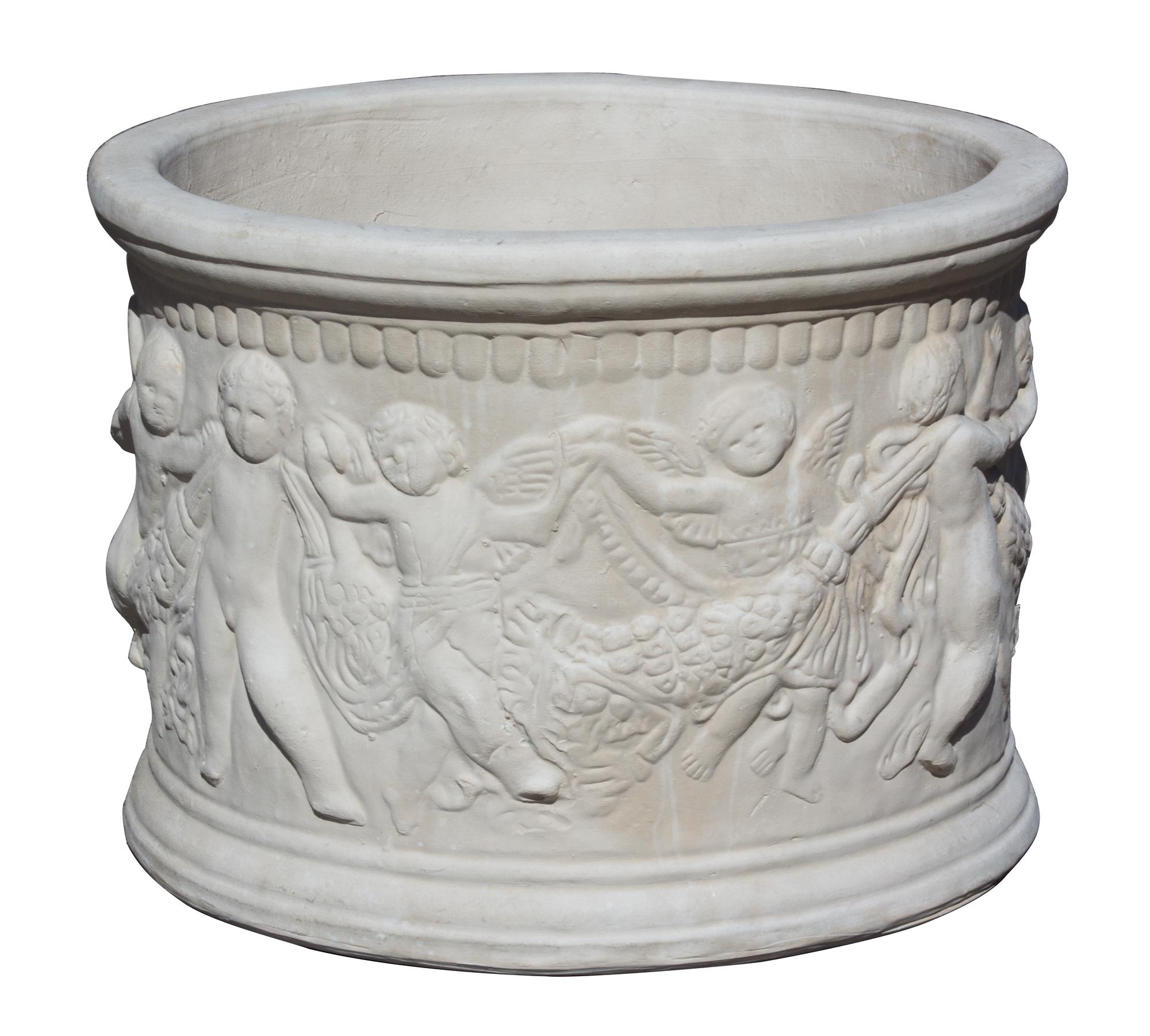 A Pair of Neoclassical Style Cast Stone Planters Height 12 x diameter 16 inches. — 20TH CENTURY