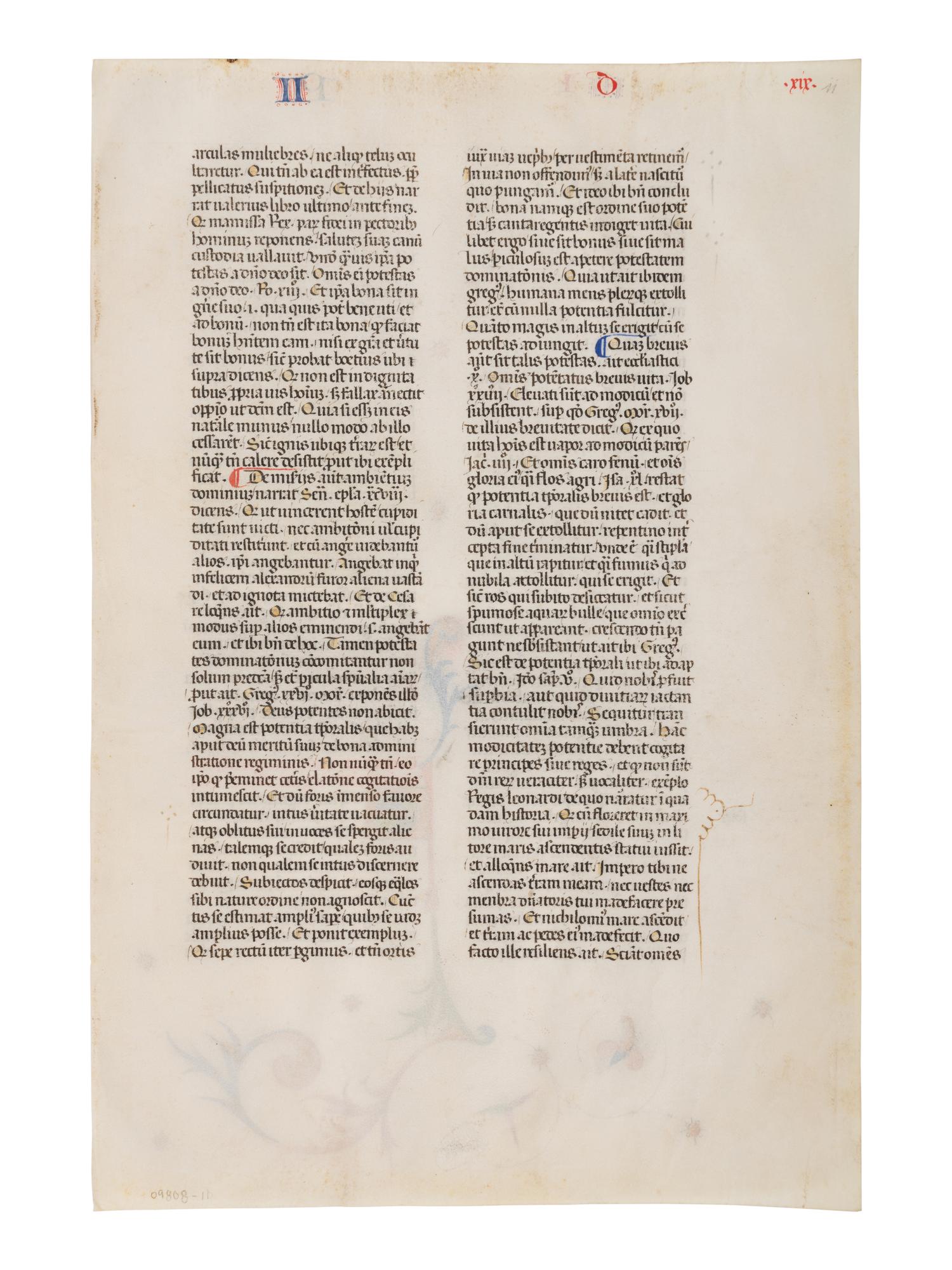 ANONYMOUS SPANISH ARTIST A leaf from John of Wales (Johannes Gallensis), Communiloquium or Summa collationium , in Latin, illuminated manuscript on parchment [Spain, c. 1400]