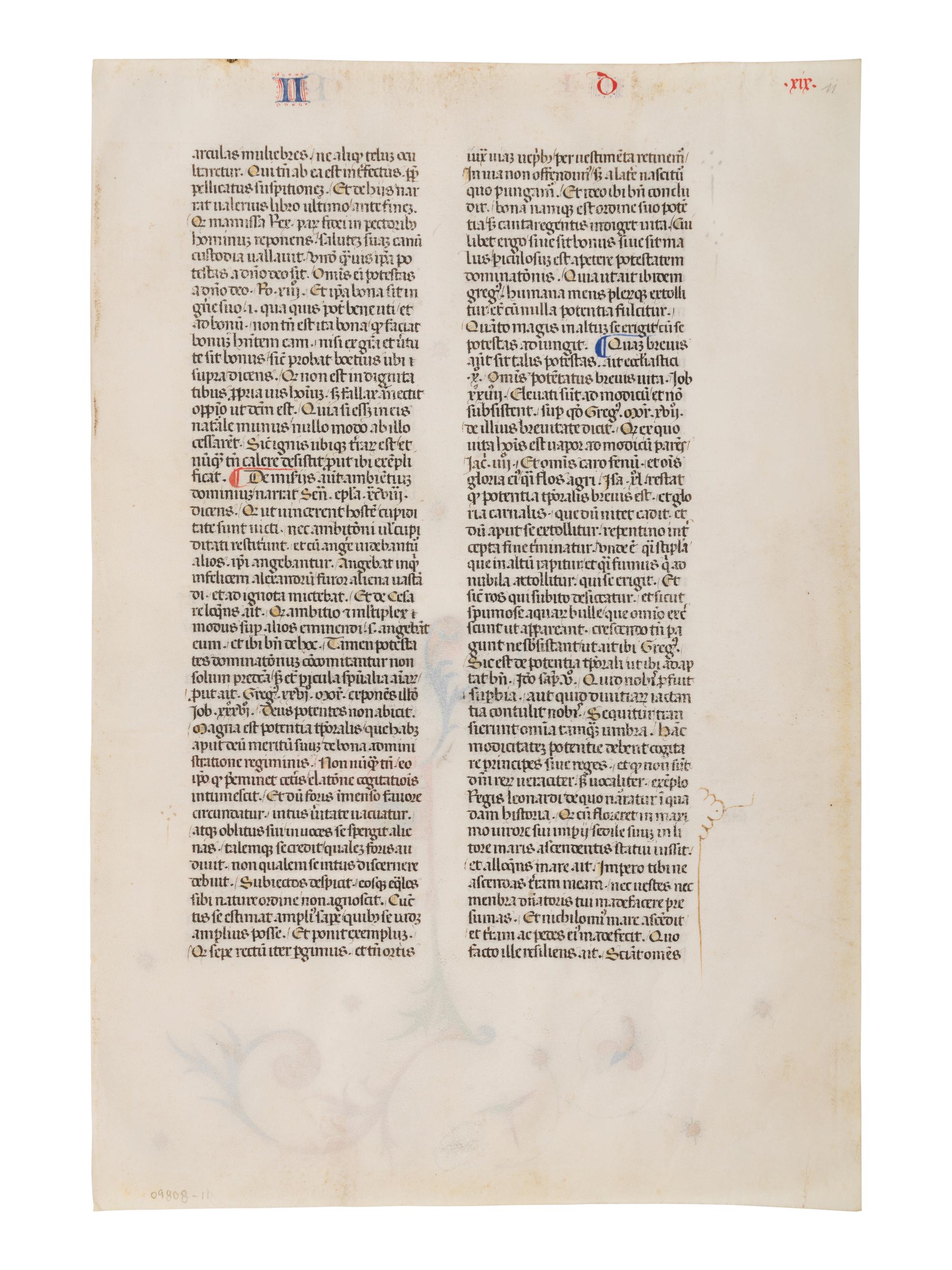 ANONYMOUS SPANISH ARTIST A leaf from John of Wales (Johannes Gallensis), Communiloquium or Summa collationium , in Latin, illuminated manuscript on parchment [Spain, c. 1400]