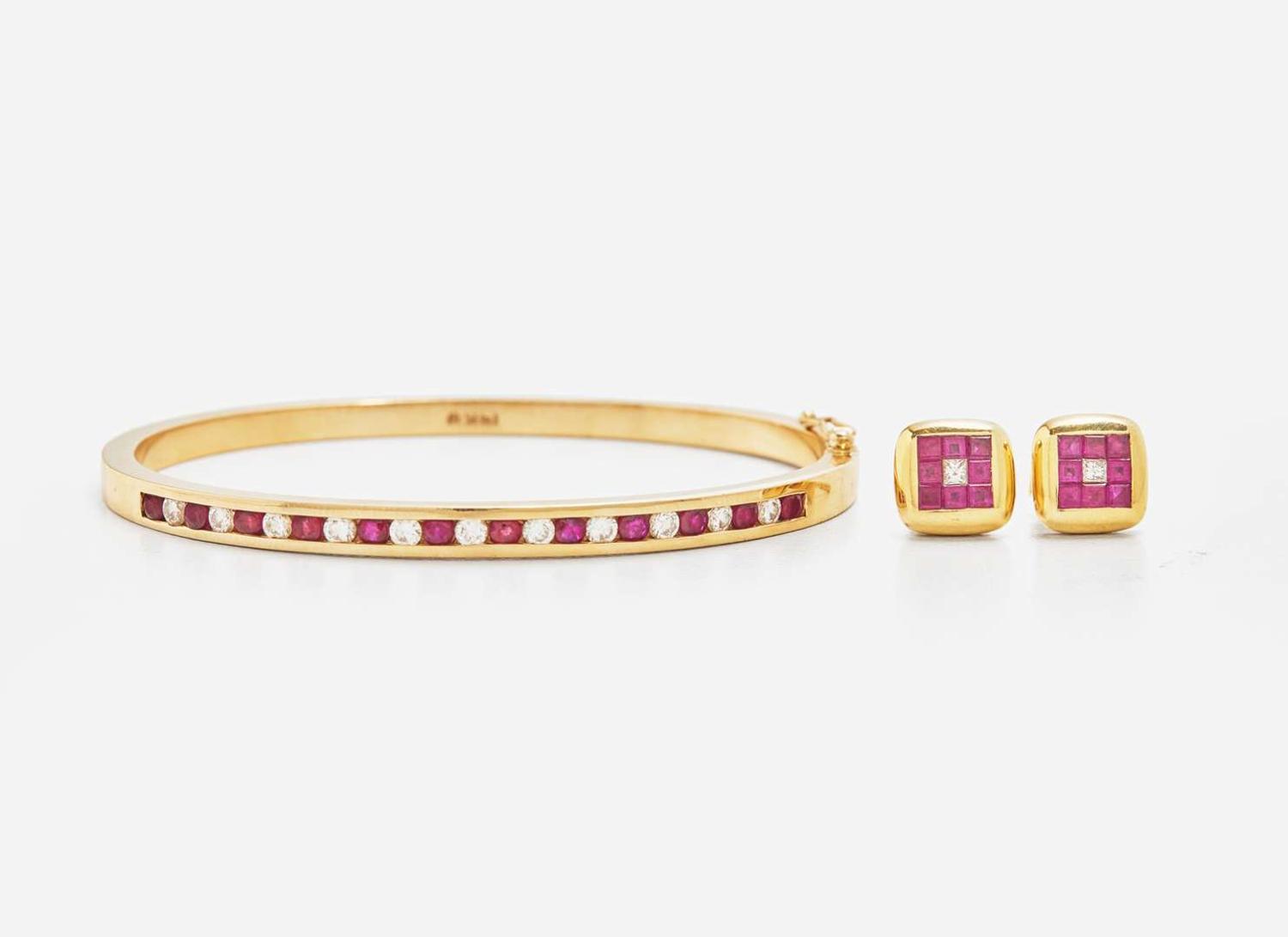 A Set of Yellow Gold and Ruby Jewelry