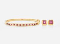 A Set of Yellow Gold and Ruby Jewelry