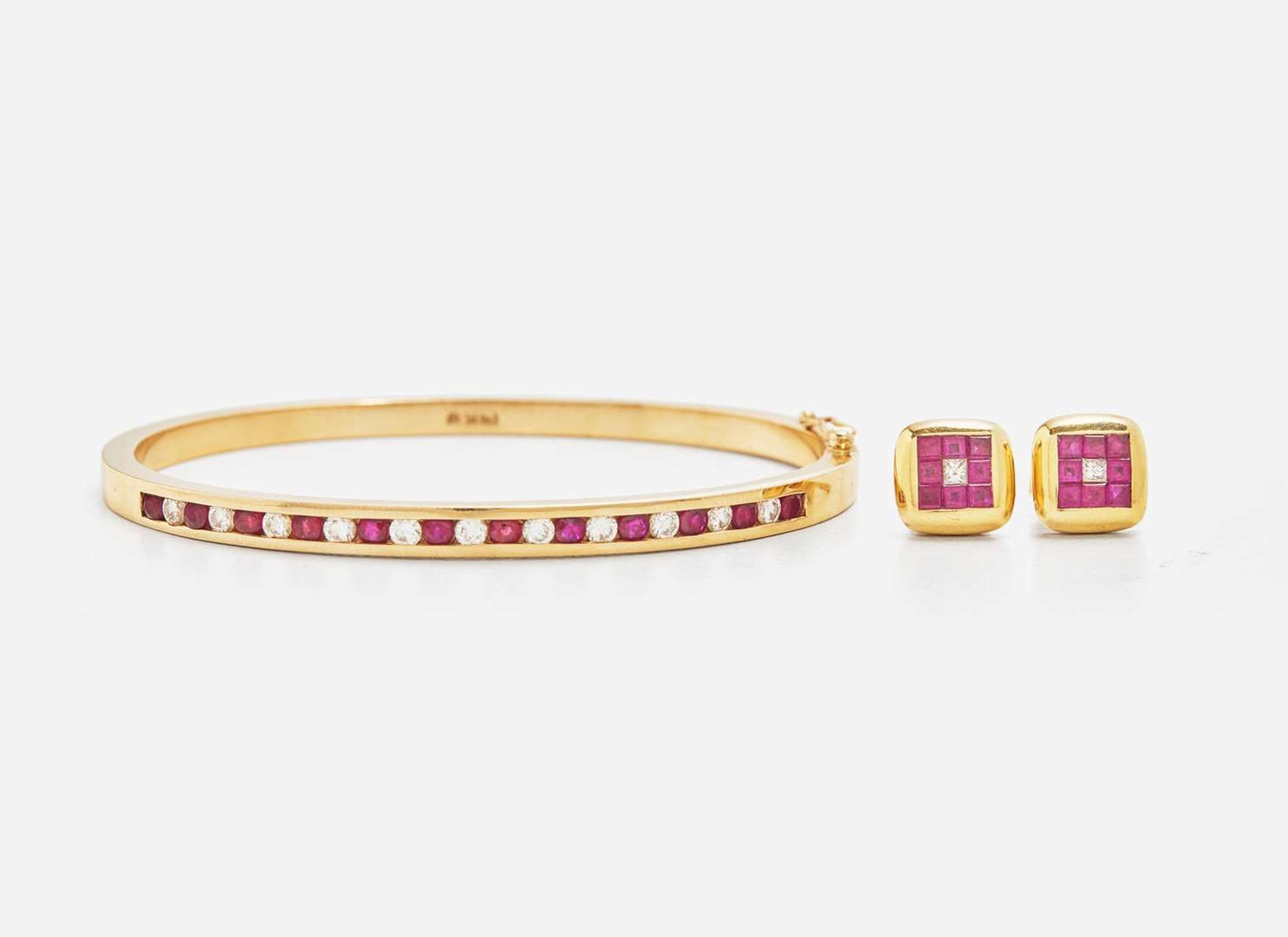 A Set of Yellow Gold and Ruby Jewelry
