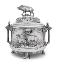 A German Silver-Plate Covered Tureen or Punch Bowl from the Saint Hubertus Hunting Lodge, Gelderland, Netherlands