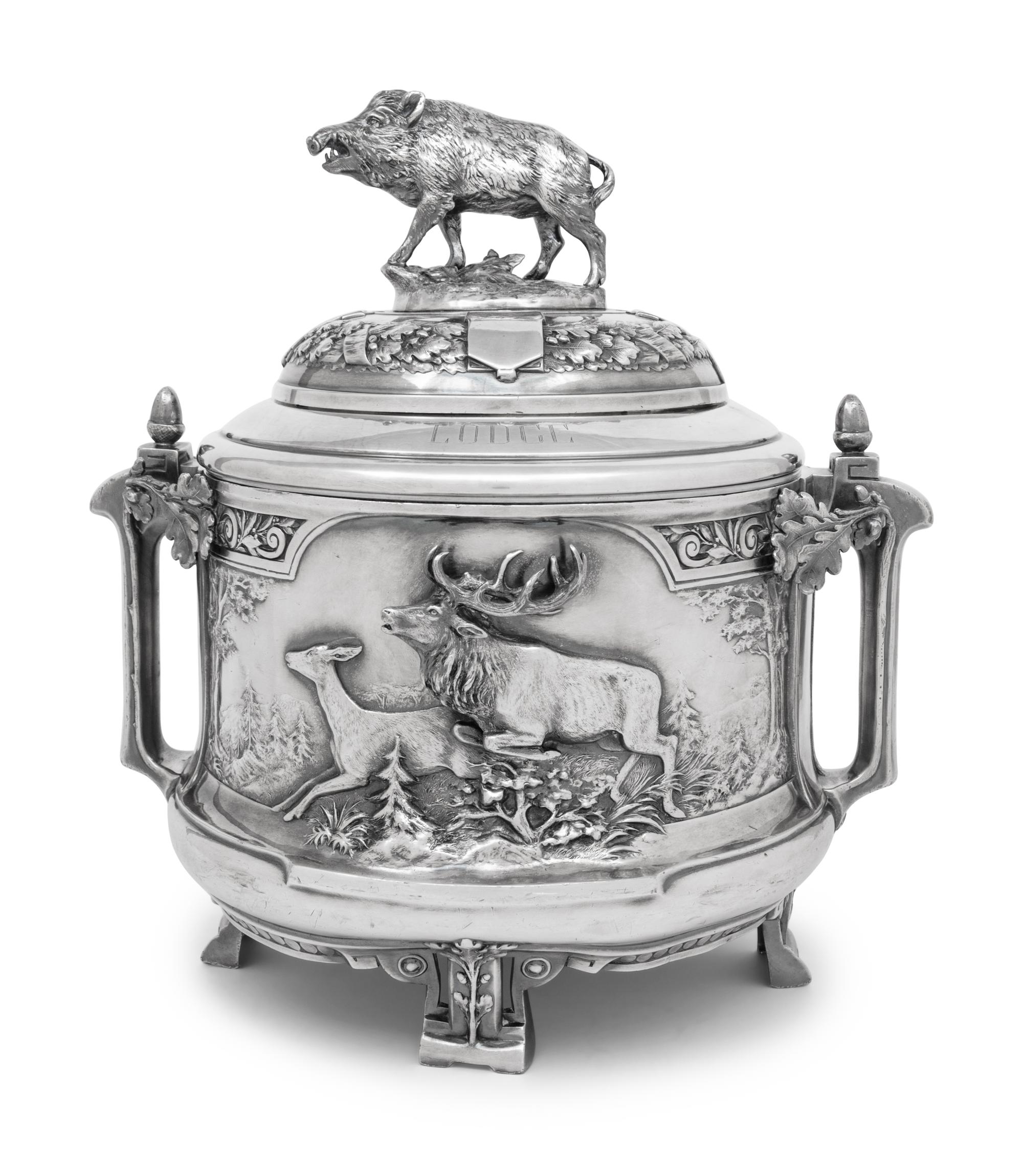 A German Silver-Plate Covered Tureen or Punch Bowl from the Saint Hubertus Hunting Lodge, Gelderland, Netherlands