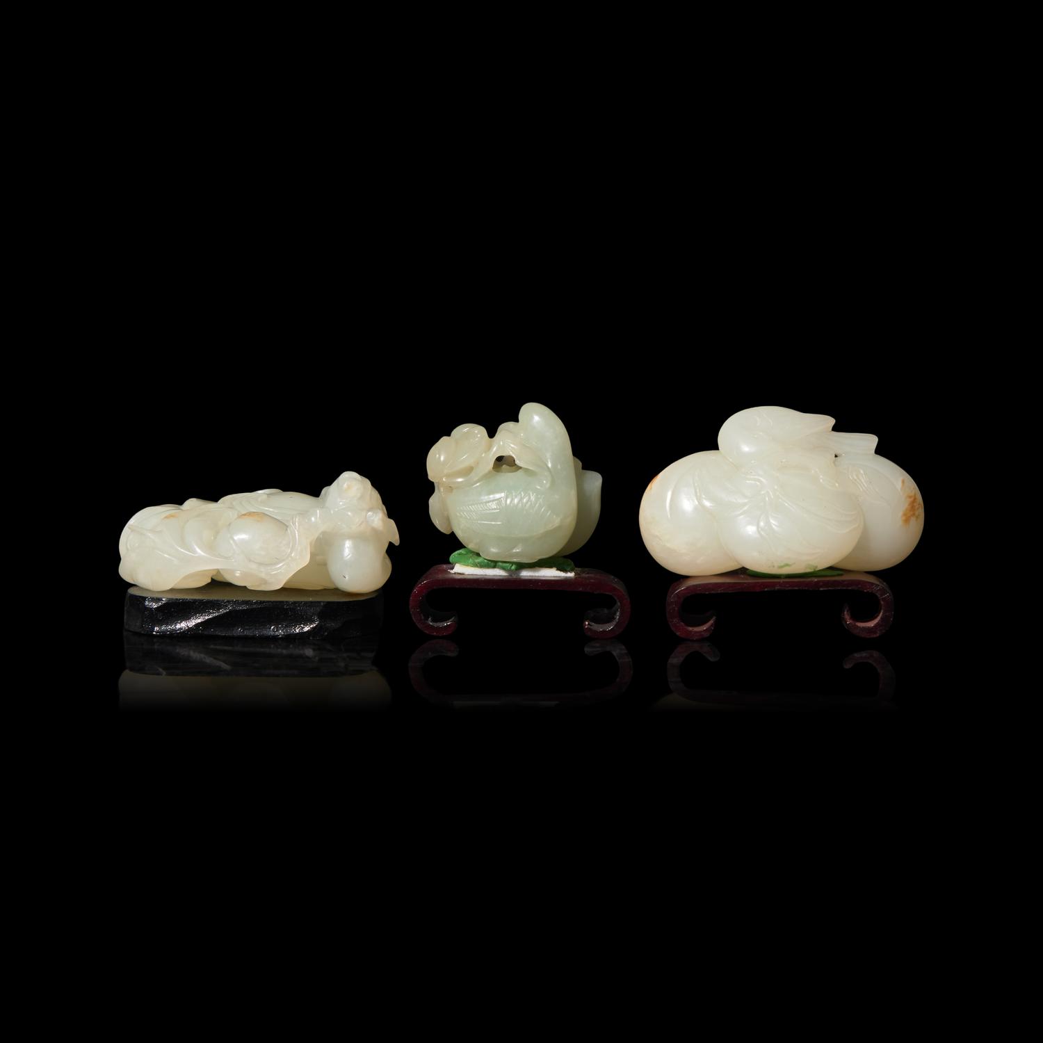 Three Chinese Carved White Jade Articles 白玉把件三枚
