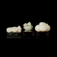 Three Chinese Carved White Jade Articles 白玉把件三枚