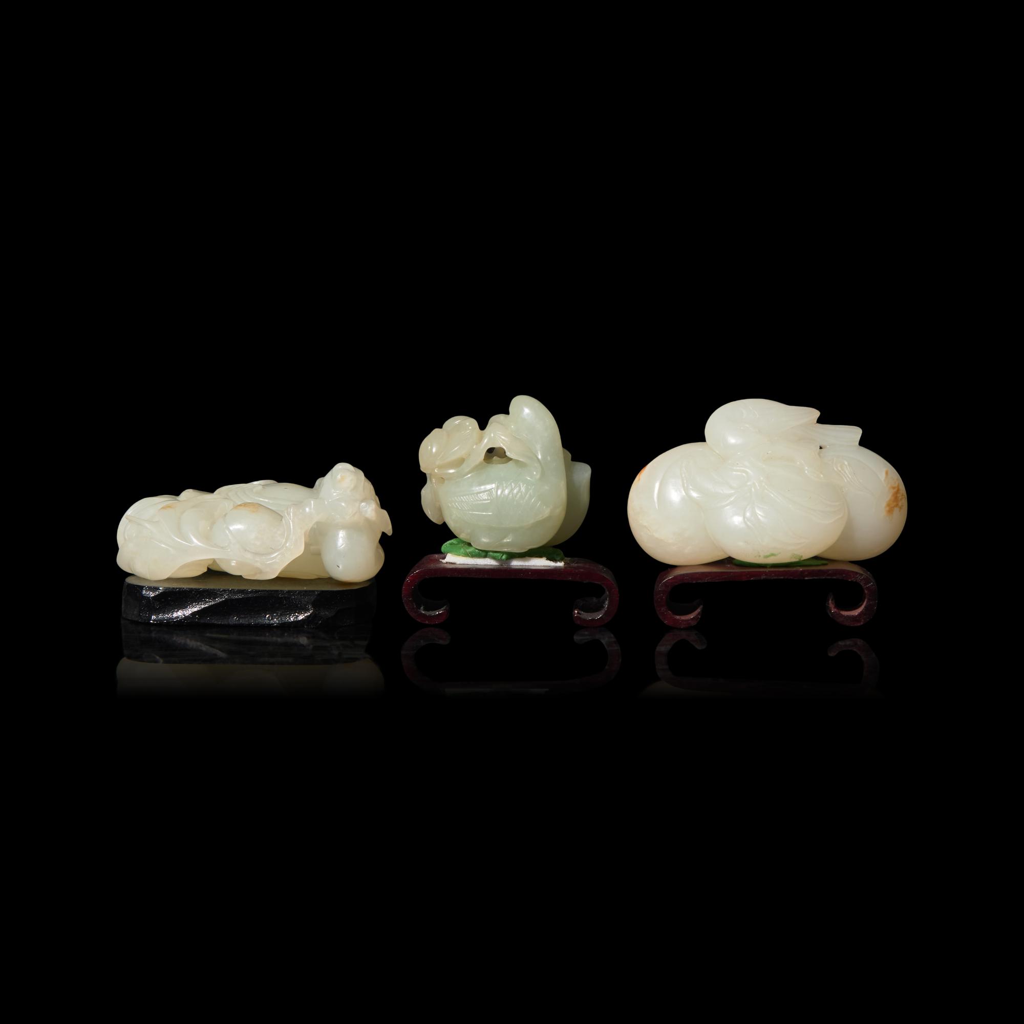 Three Chinese Carved White Jade Articles 白玉把件三枚