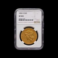 An 1850-O Liberty Head $20 Gold Coin [NGC XF 45+]