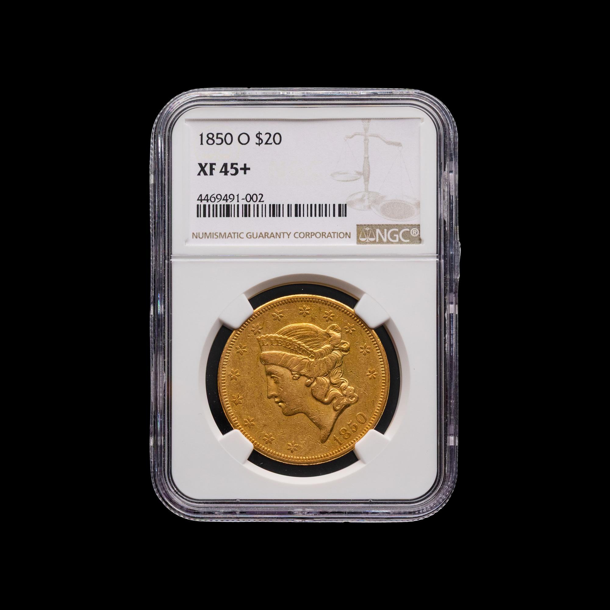 An 1850-O Liberty Head $20 Gold Coin [NGC XF 45+]