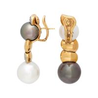 SOUTH SEA AND TAHITIAN CULTURED PEARL, DIAMOND AND BICOLOR GOLD CLIP EARRINGS