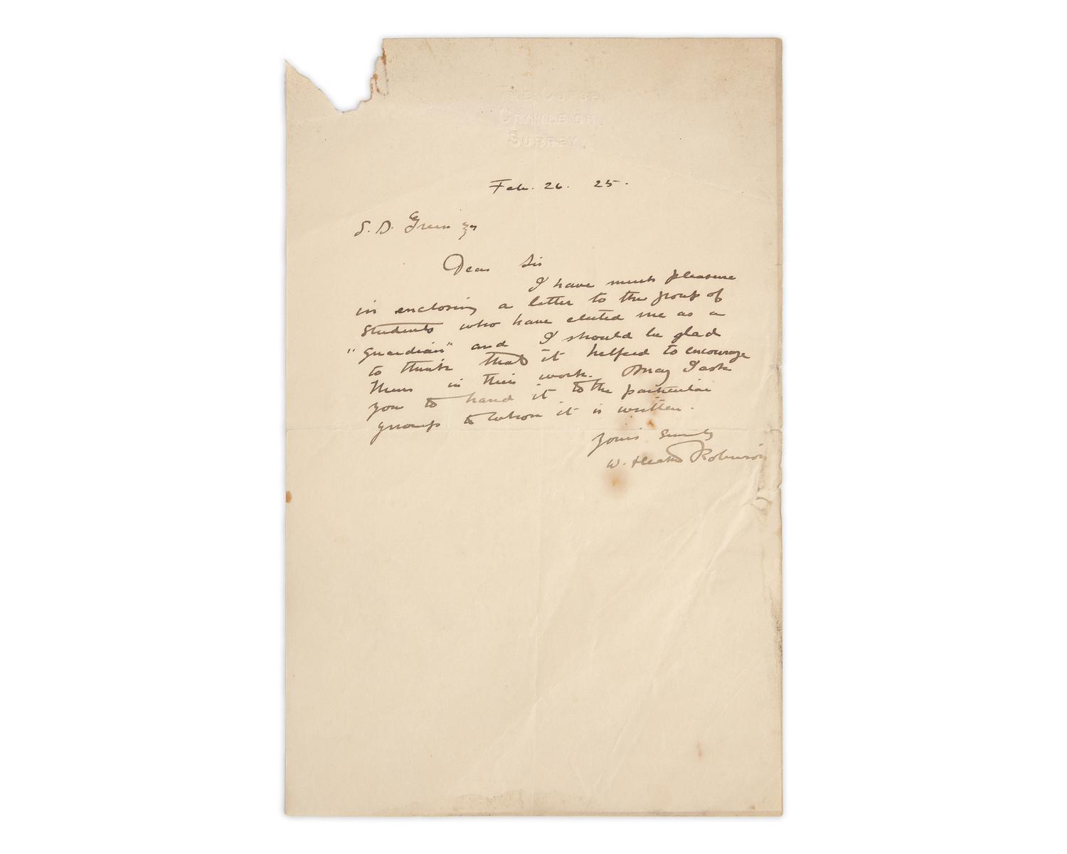 Robinson, W. Heath. Two Autograph Letters, signed, With an Original Sketch