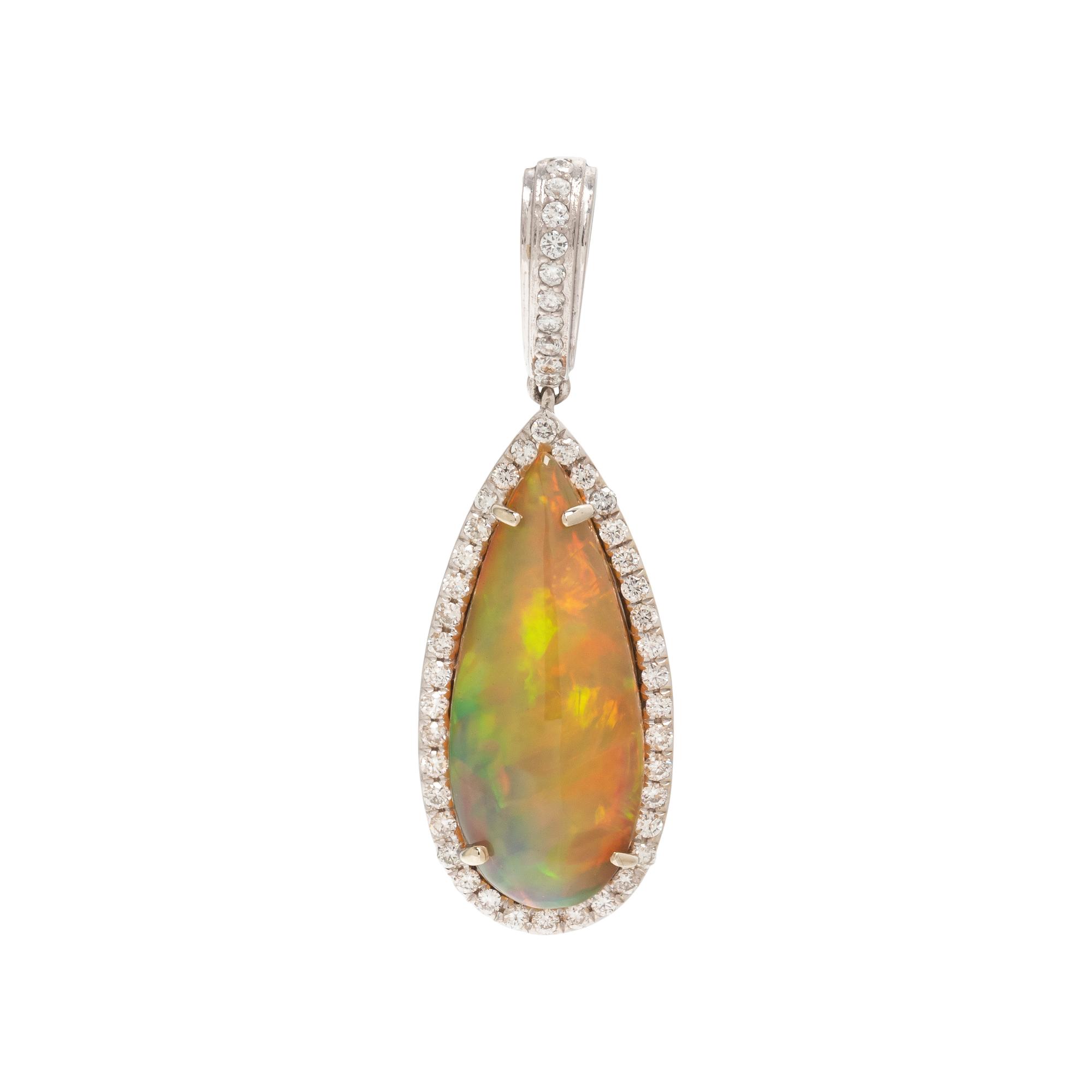 WHITE GOLD, OPAL, AND DIAMOND PENDANT