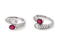 BVLGARI, PAIR OF RUBY AND DIAMOND RINGS