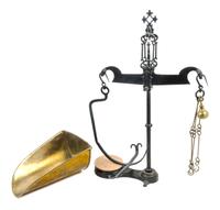An American Brass and Wrought Iron Grain Scale Height 29 3/4 inches. — 19TH CENTURY