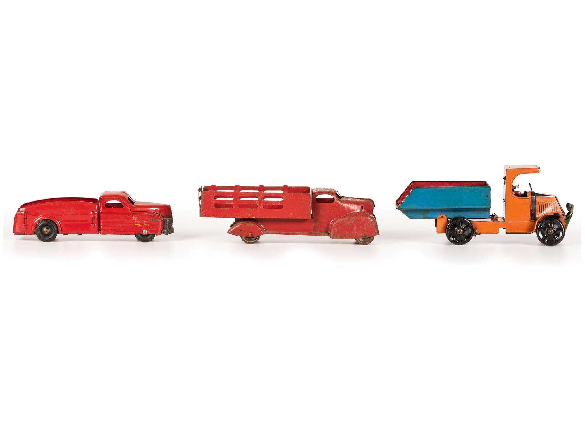 Five Tin and Pressed Steel Toy Trucks