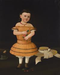 William Matthew Prior (1806-1873), A Girl in Orange with Rose, Straw Hat, and Toy Cat