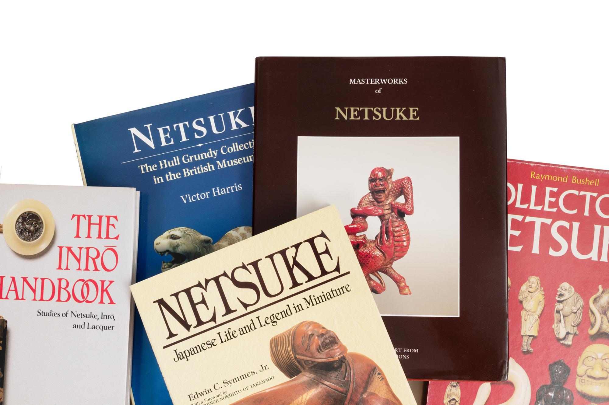 [NETSUKE] A large group of works about Japanese Netsuke, Inro and Ojime, selected titles comprising: