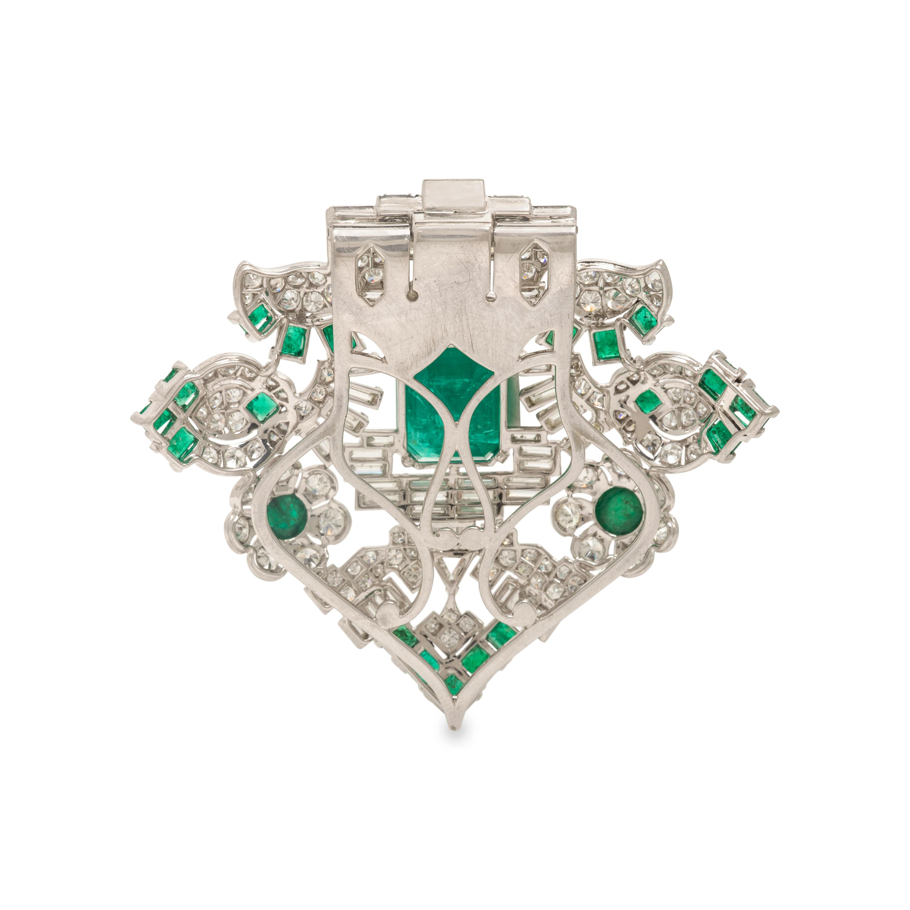 Seaman Schepps, Art Deco, Emerald, Diamond, and Platinum Clip Brooch
