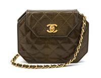 A Chanel Green Quilted Lizardskin Flap Bag, 7 x 5 x 2 inches.