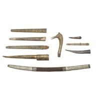 Lot of 9 Indo-Persian Silver and Gold Mounted Scabbards
