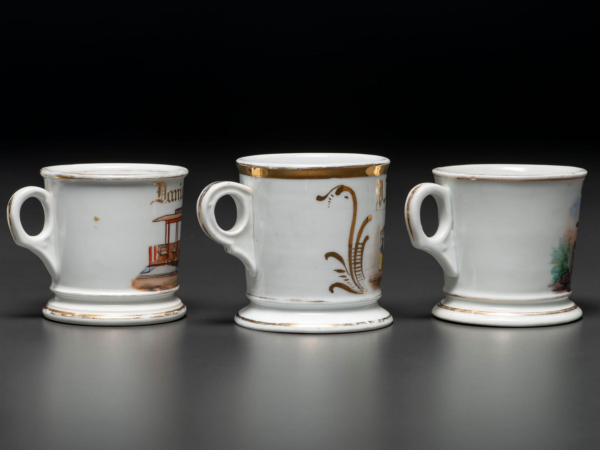 Three Trolley Car Operator's Porcelain Occupational Shaving Mugs