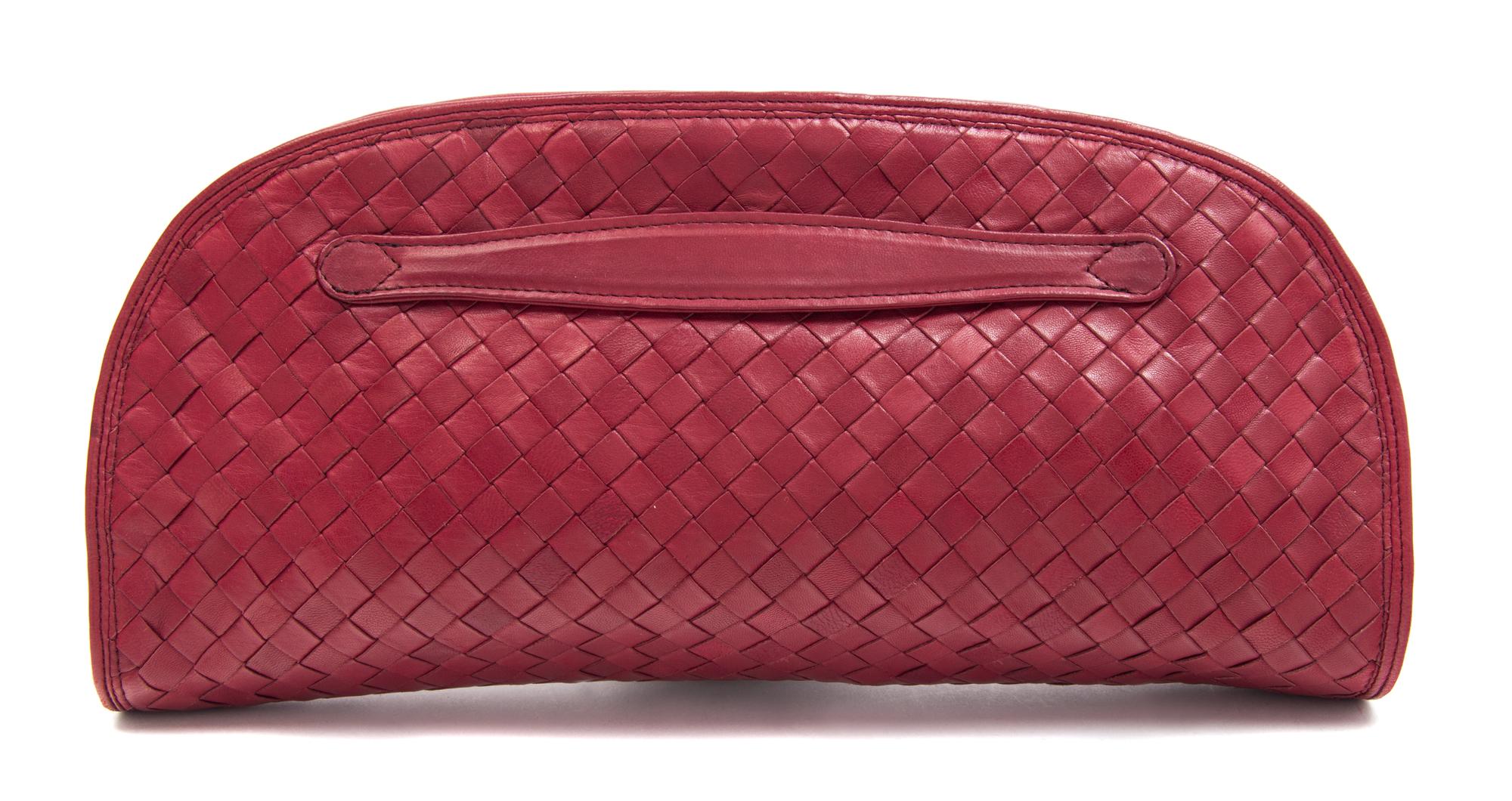 A Bottega Veneta Red Intrecciato Clutch, 13" x 6.5" x 1.5".