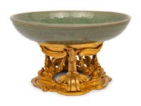 A French Gilt-Bronze Mounted Chinese Celadon Glazed Porcelain Dish