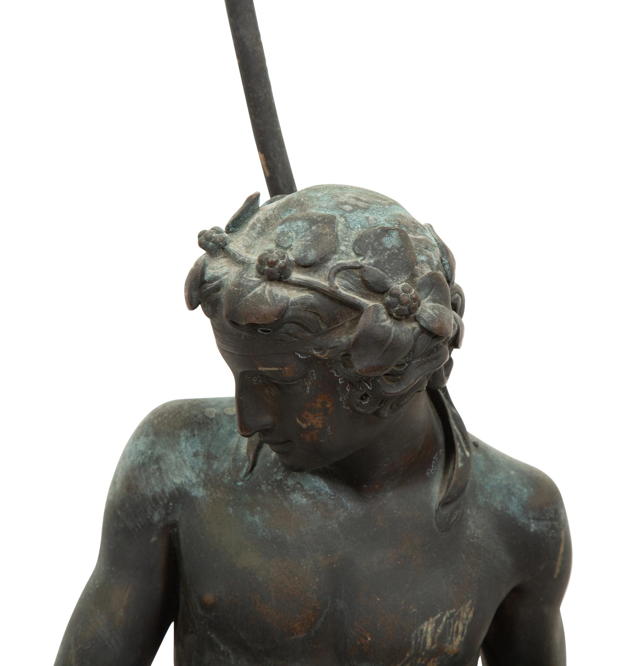 A Pair of Italian Patinated Metal Figures Mounted as a Lamps