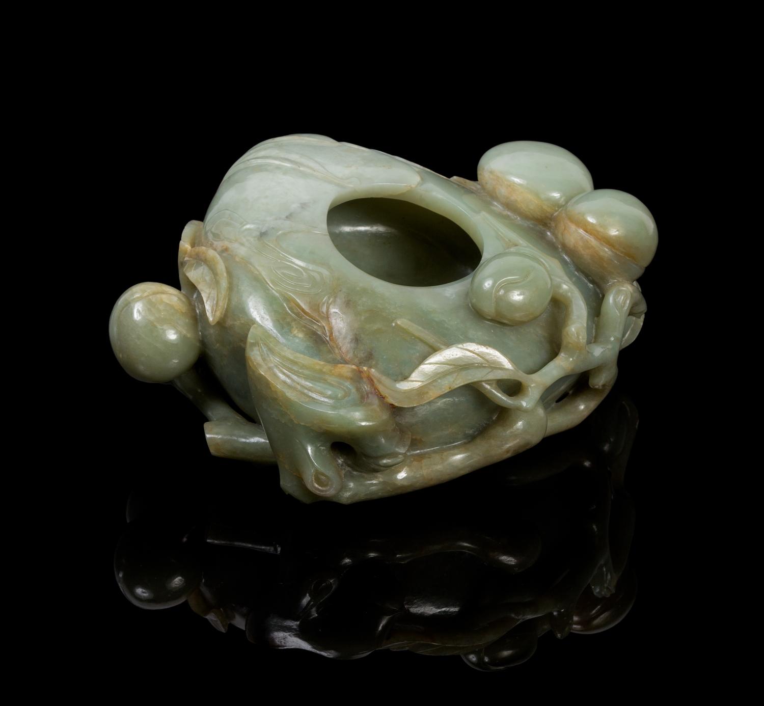 A Chinese Jade Peach Form Water Pot 18TH/19TH CENTURY Length 7 1/2 inches. — 18TH/19TH CENTURY