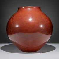 Monumental Redware Pottery Jar, with Bear Paw