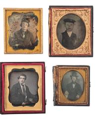 [EARLY PHOTOGRAHY]. A group of 16 cased images featuring subjects with hats, including: