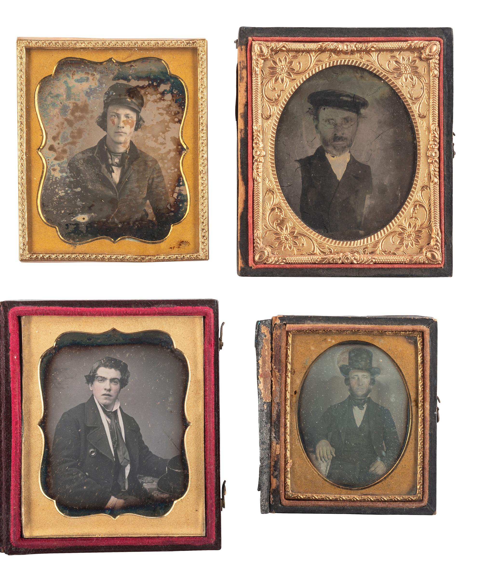 [EARLY PHOTOGRAHY]. A group of 16 cased images featuring subjects with hats, including: