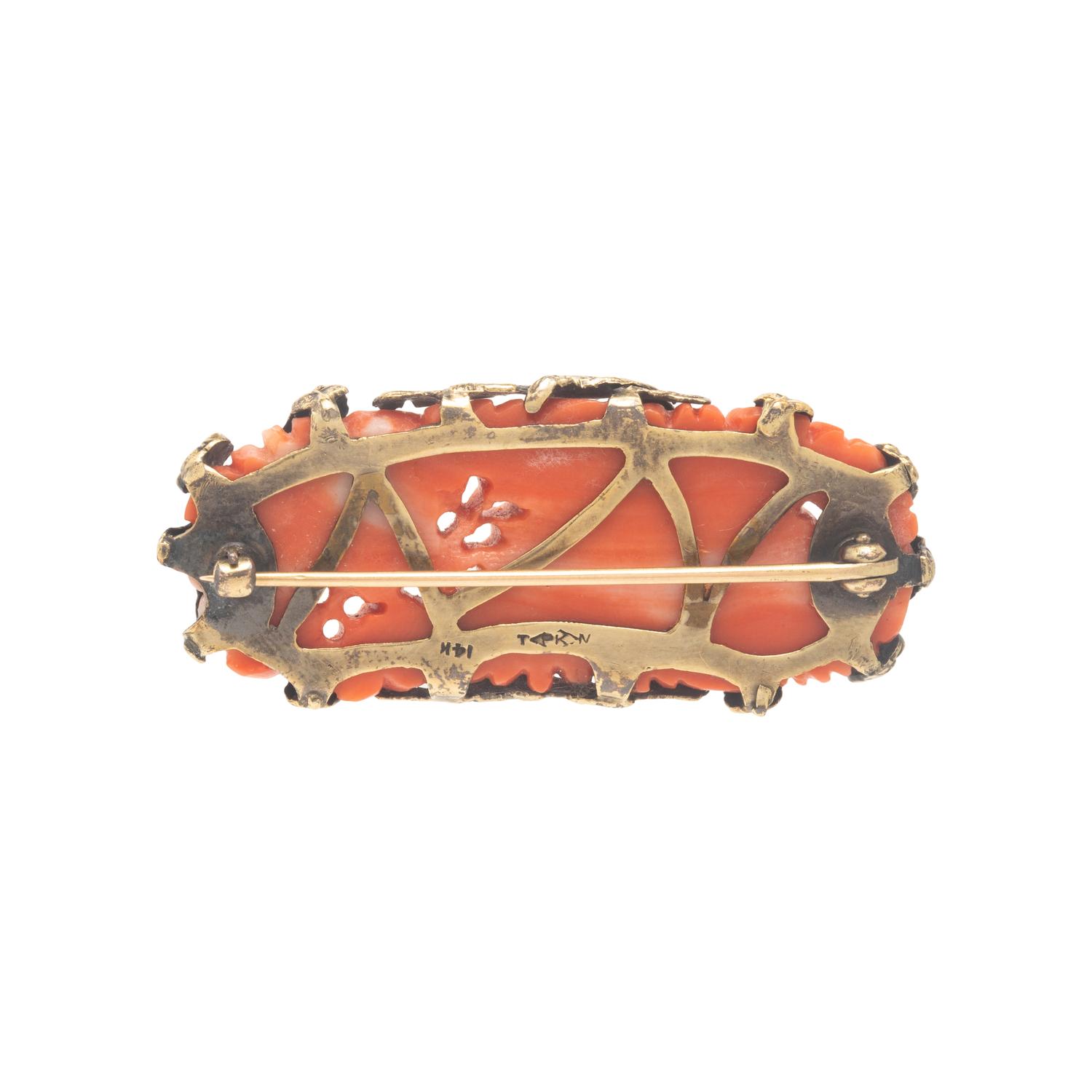 Coral and Yellow Gold Brooch