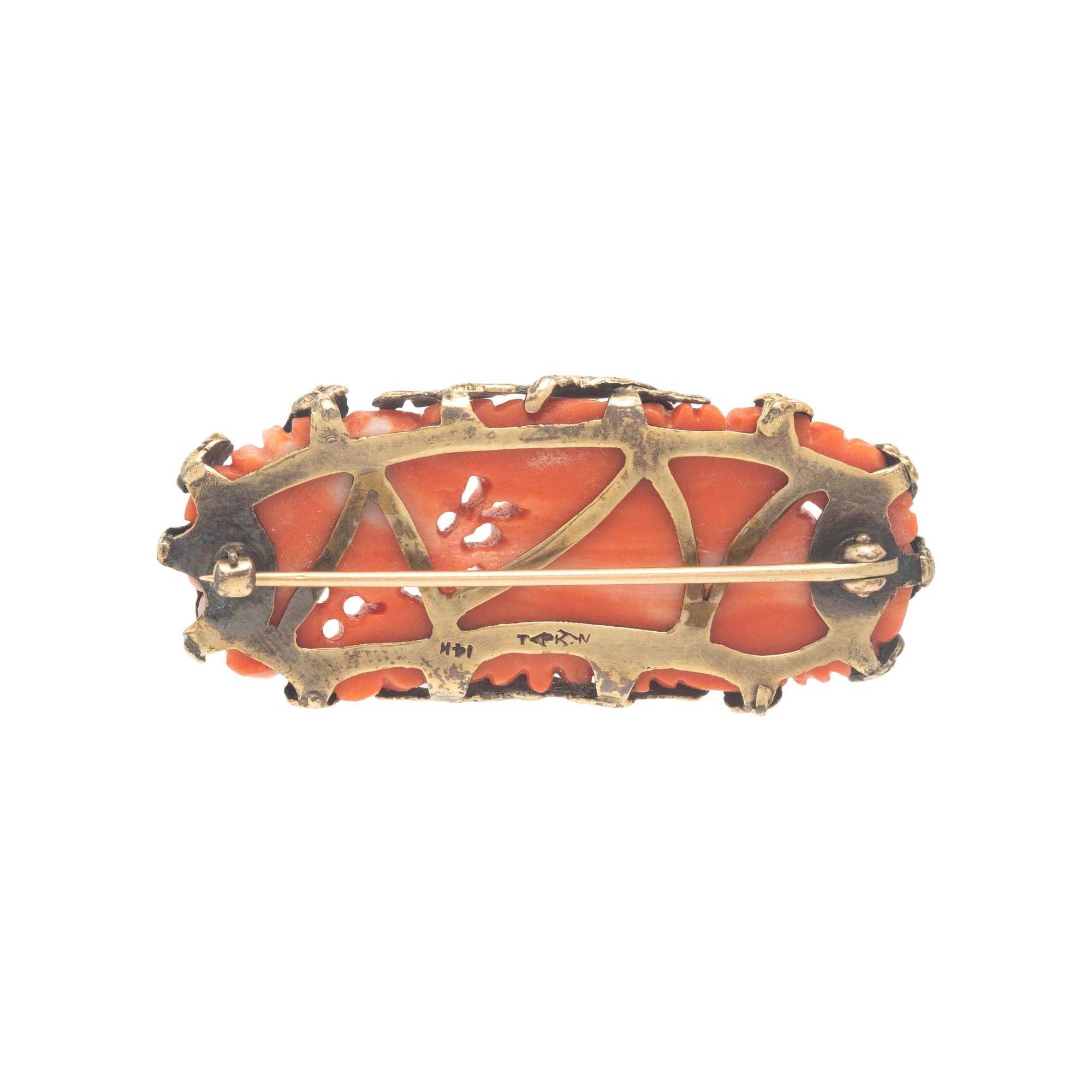 Coral and Yellow Gold Brooch