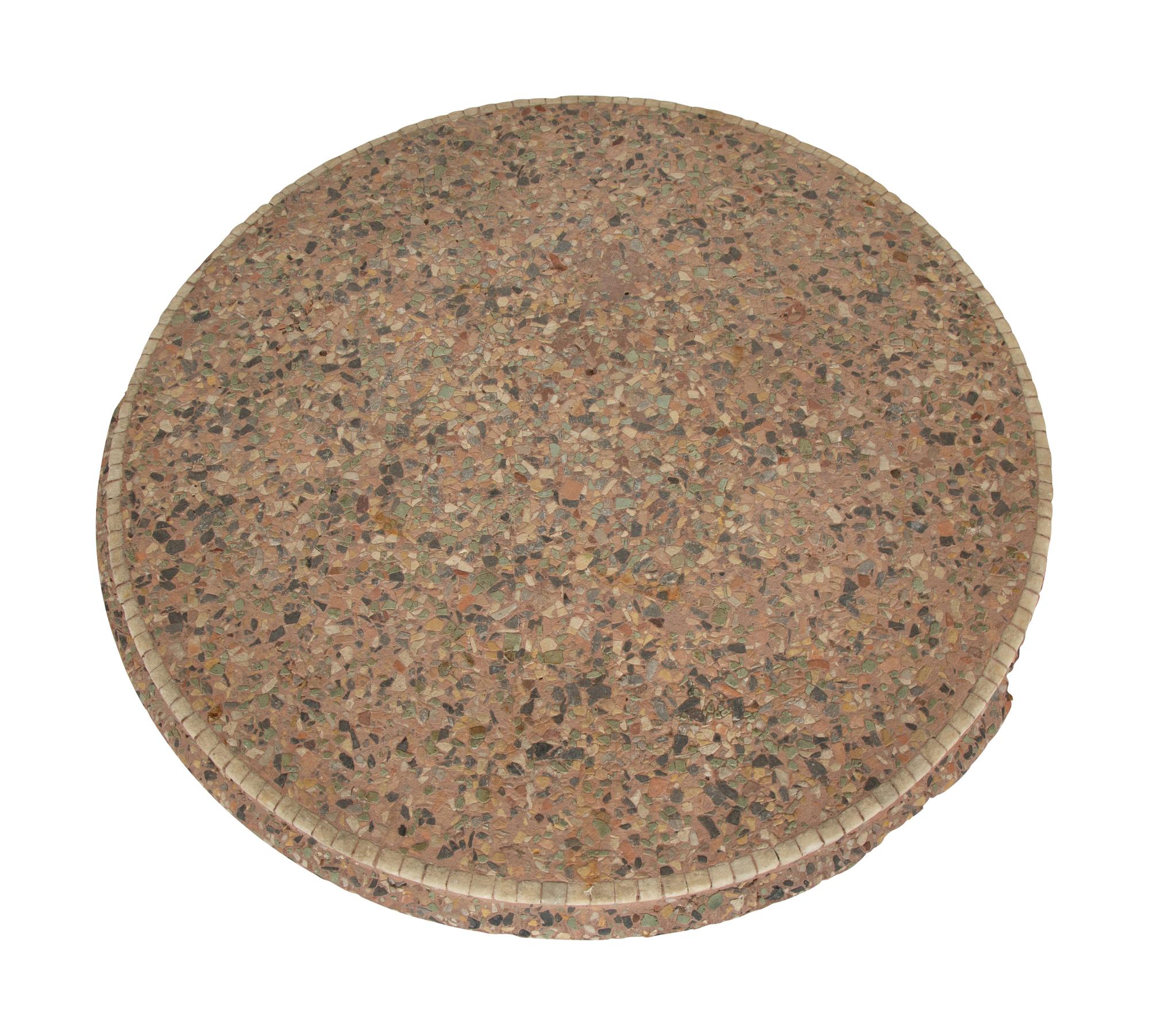 A Cast Iron Base Table with Stone Inset Concrete Top