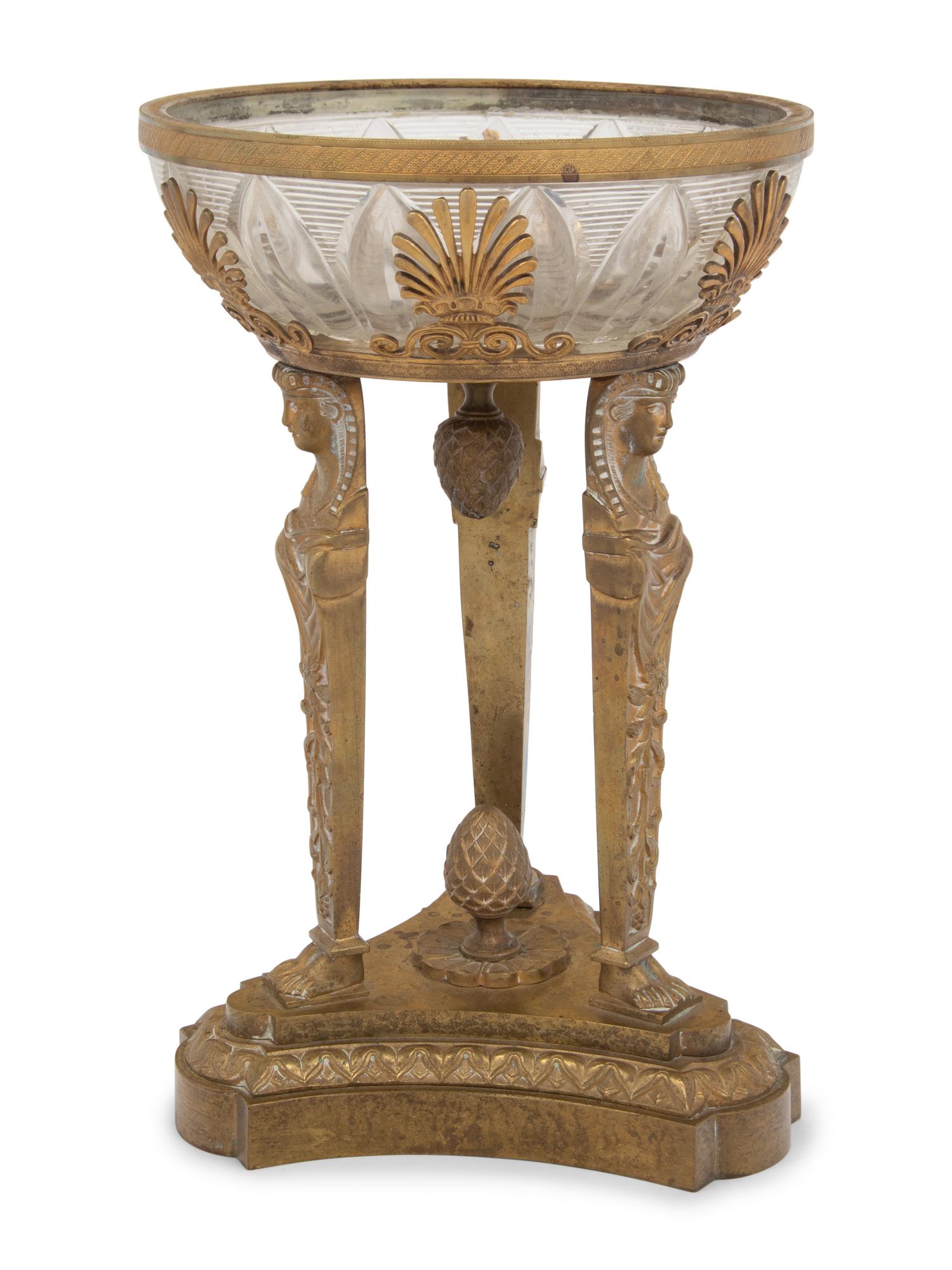 An Empire Style Gilt Bronze and Cut Glass Centerpiece Bowl