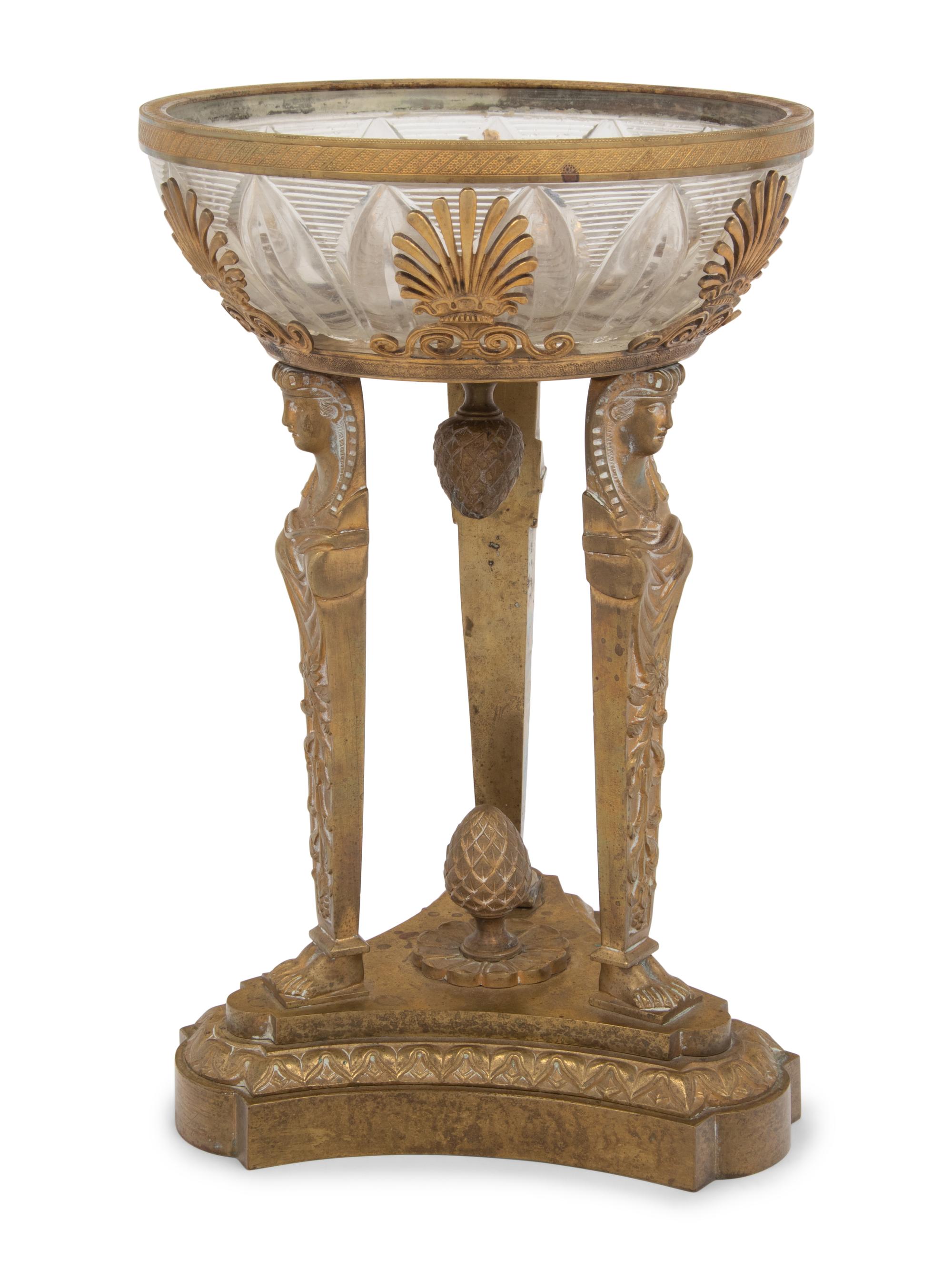 An Empire Style Gilt Bronze and Cut Glass Centerpiece Bowl