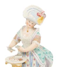 Three Meissen Porcelain Figures of Ladies in Lacy Dresses