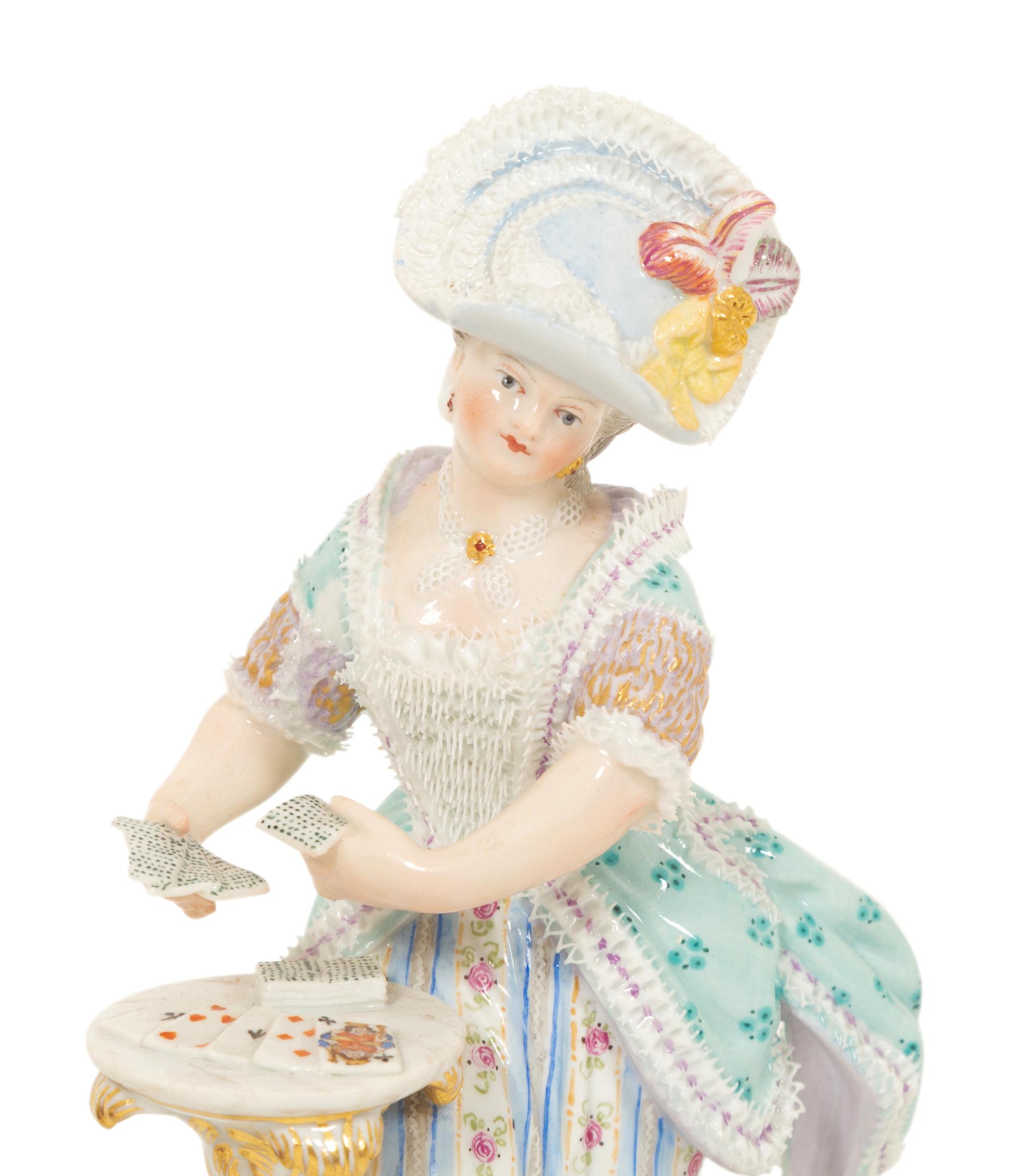 Three Meissen Porcelain Figures of Ladies in Lacy Dresses