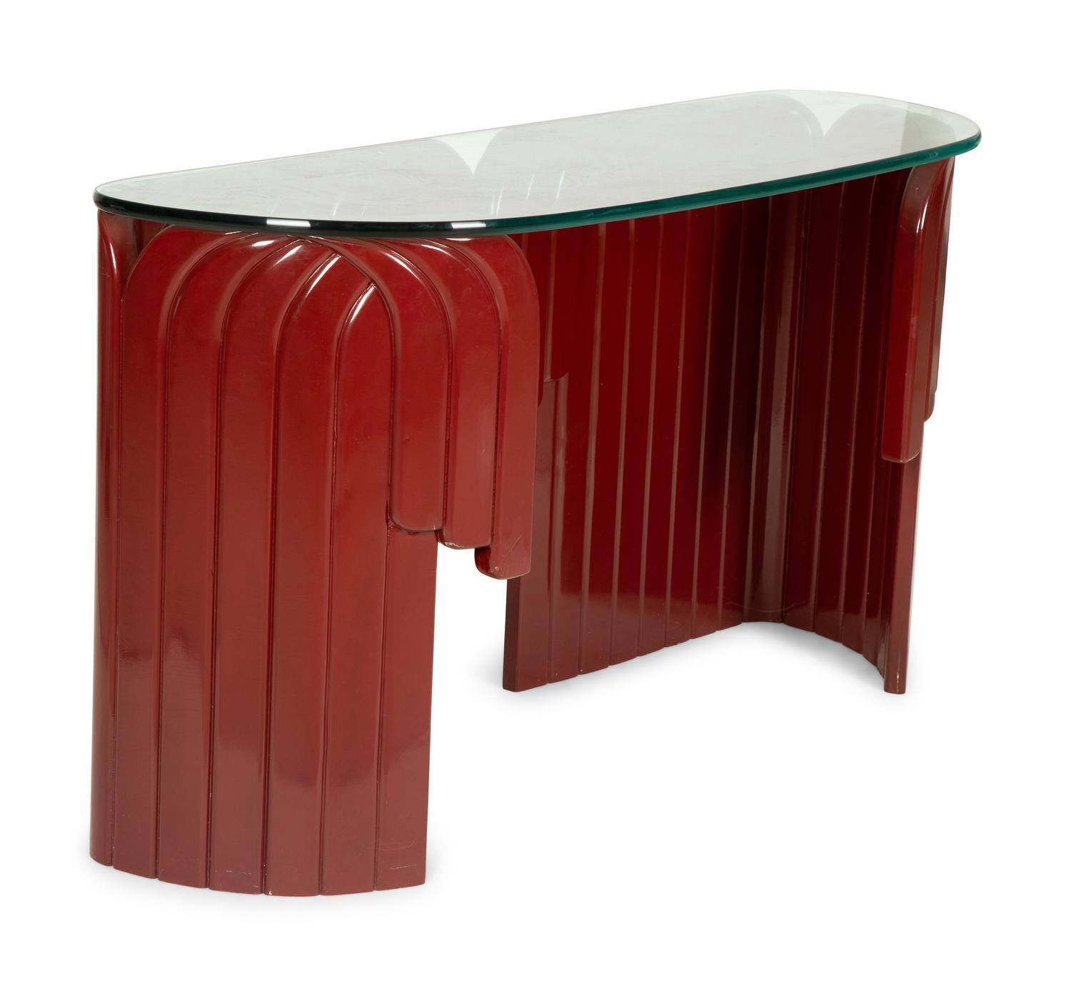 A Gampel & Stoll Anamporphic Red Lacquer Console Table by Asher Israelow — Circa 1960