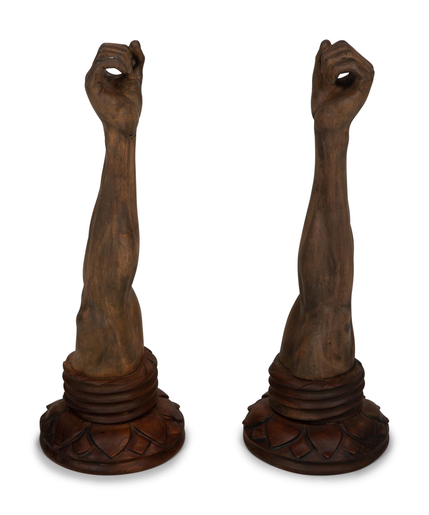 A Pair of Venetian Style Carved Wood Arm-Form Sconces
