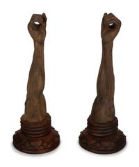 A Pair of Venetian Style Carved Wood Arm-Form Sconces